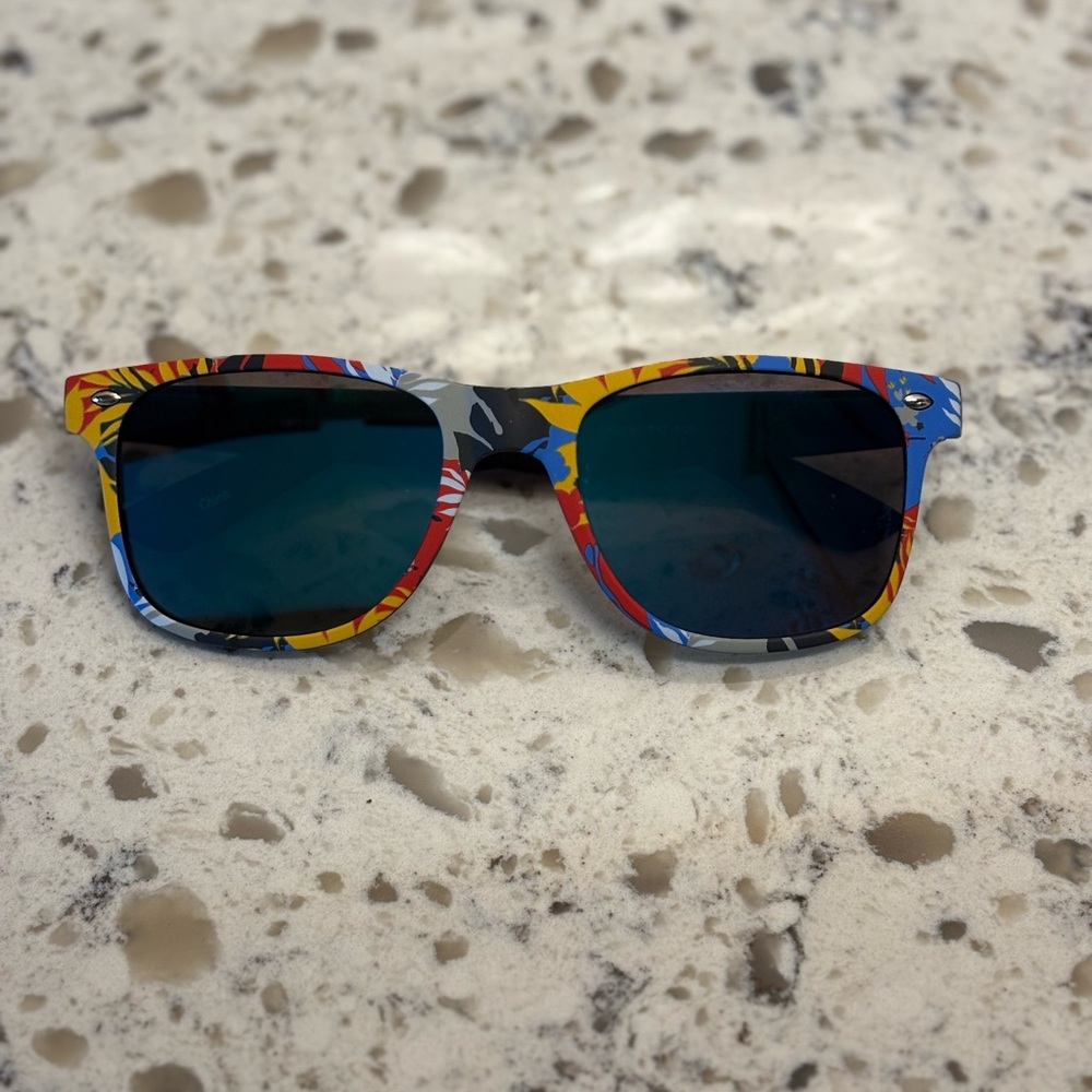 Tropical Print Sunglasses with Blue Lenses